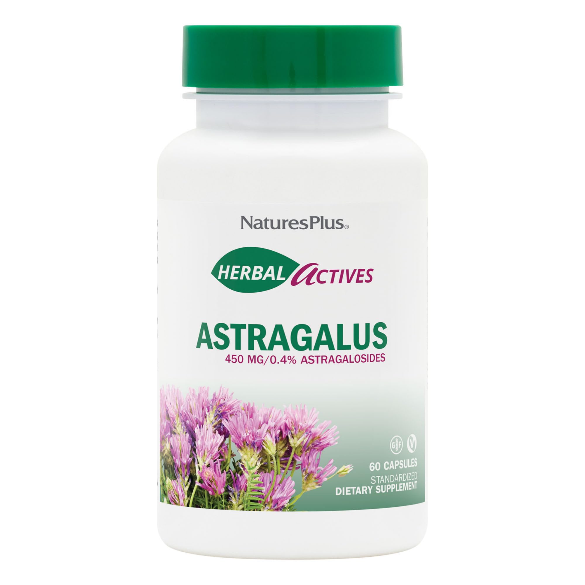 NaturesPlus Herbal Actives Astragalus bottle with 60 capsules