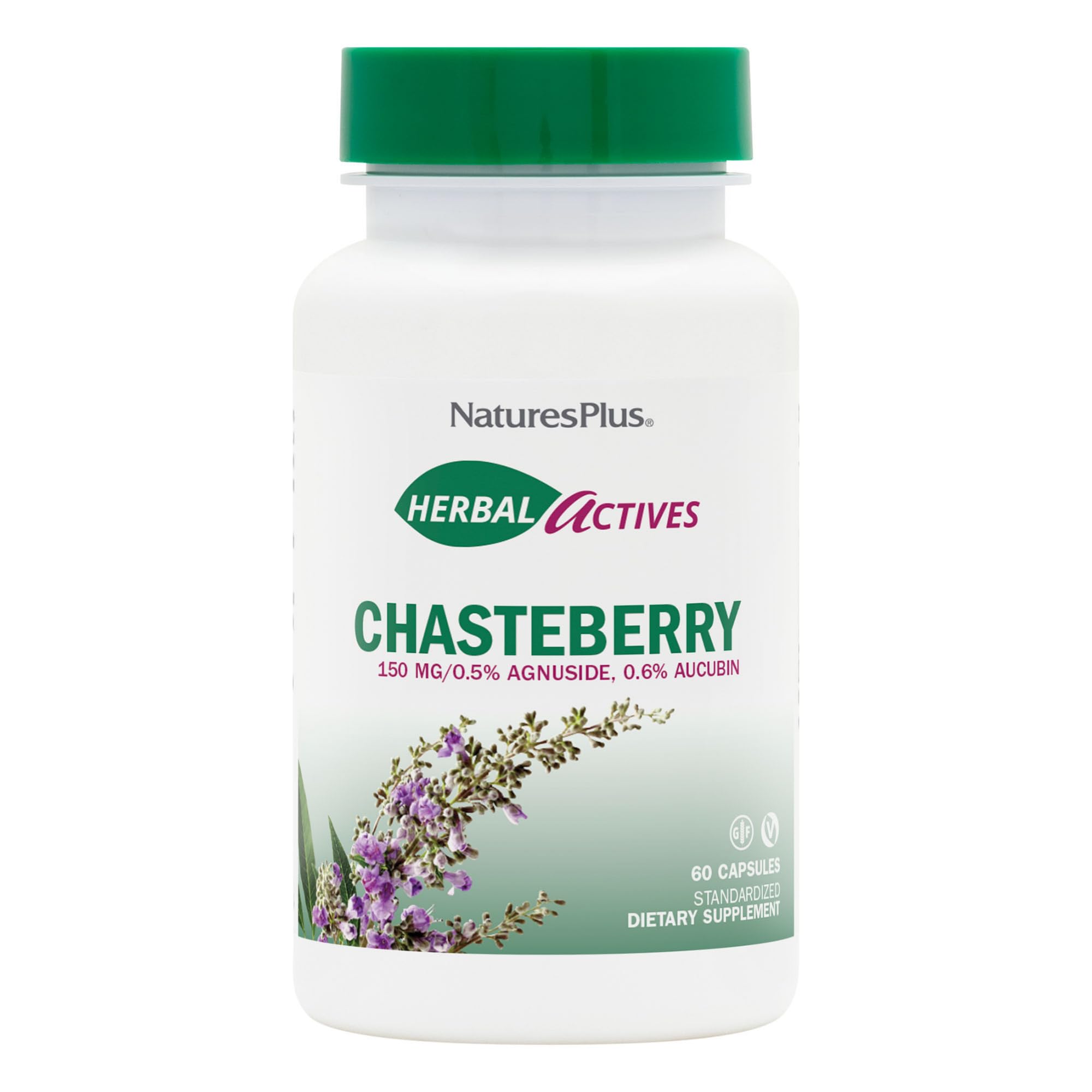 Front view of NaturesPlus Herbal Actives Chasteberry 60 capsules bottle