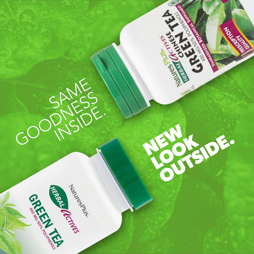 Close-up of 400 mg green tea per serving on the label