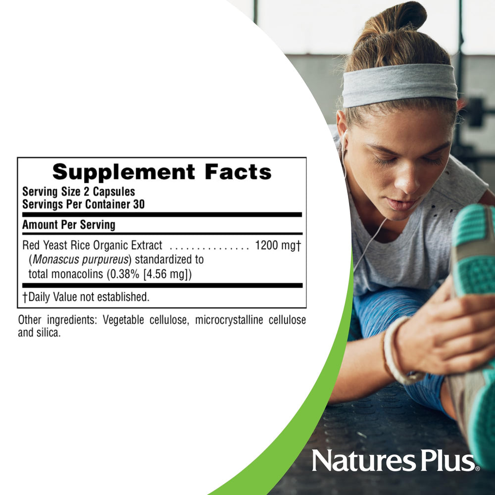 NaturesPlus Herbal Actives Red Yeast Rice label shows non-GMO purity.