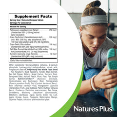 Close-up of NaturesPlus Herbal Actives Resveratrol Extended Release 125 mg label