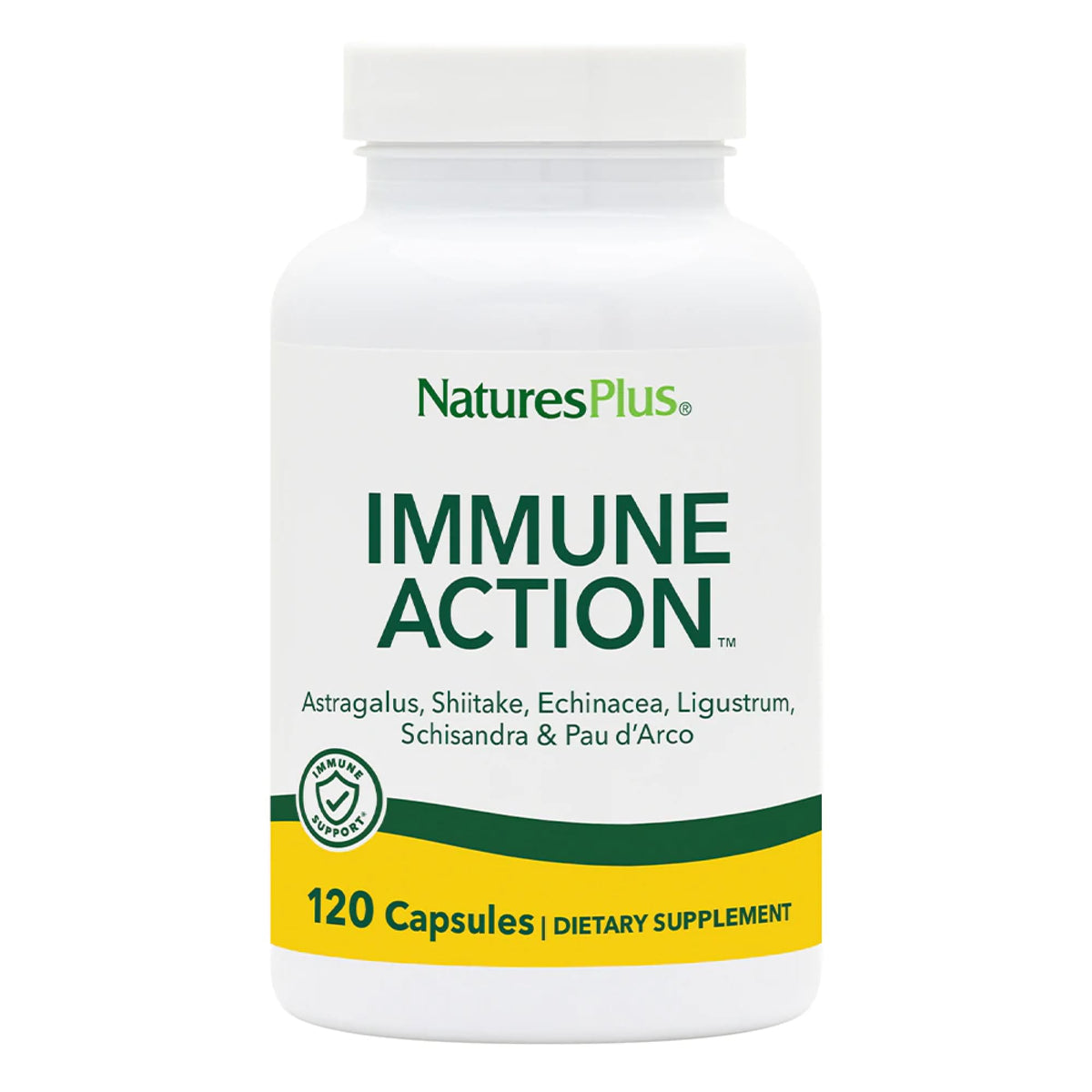 NaturesPlus Immune Action bottle with 120 capsules (vegan, gluten-free)