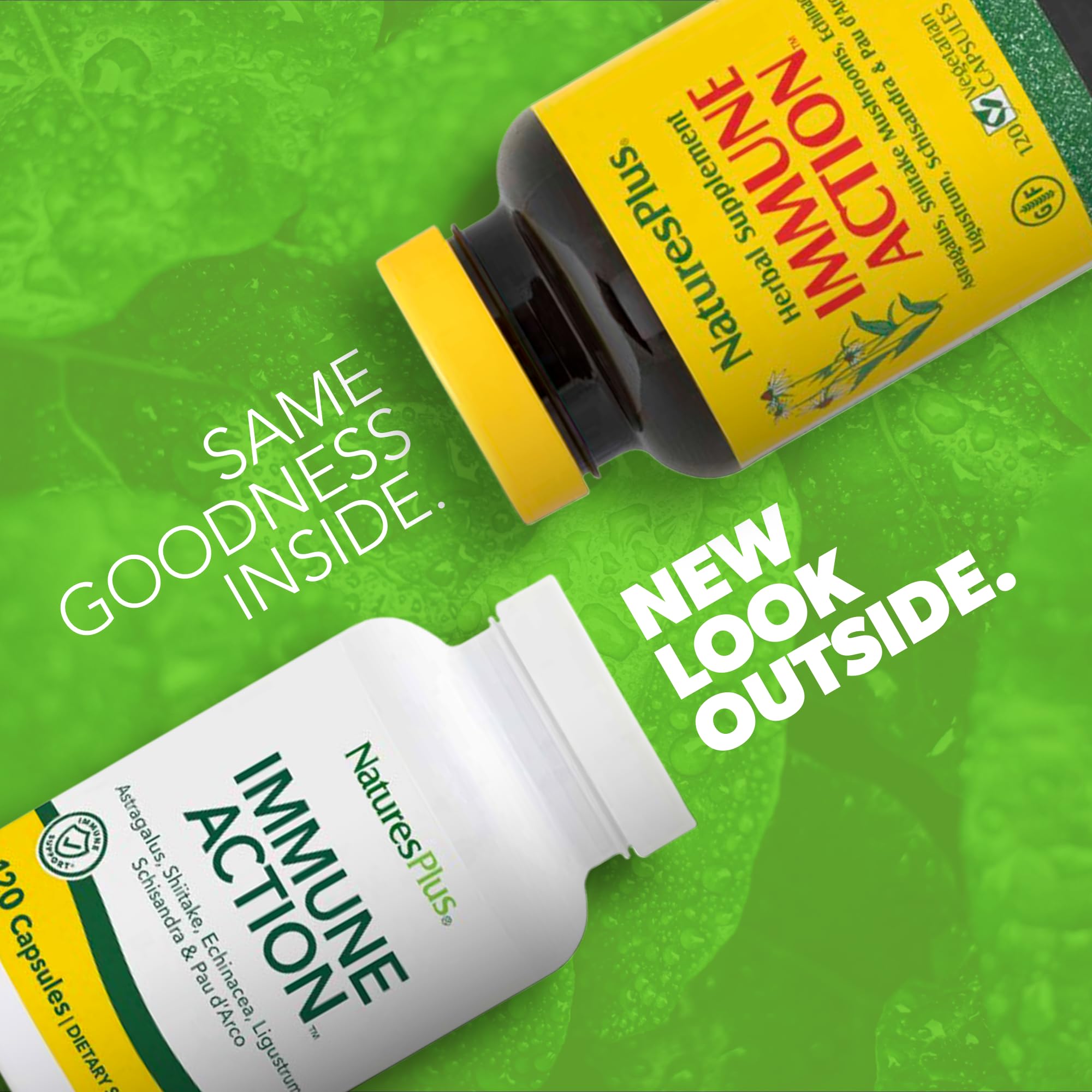 Close-up of NaturesPlus Immune Action label on bottle