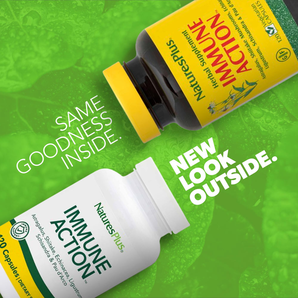 Close-up of NaturesPlus Immune Action label on bottle