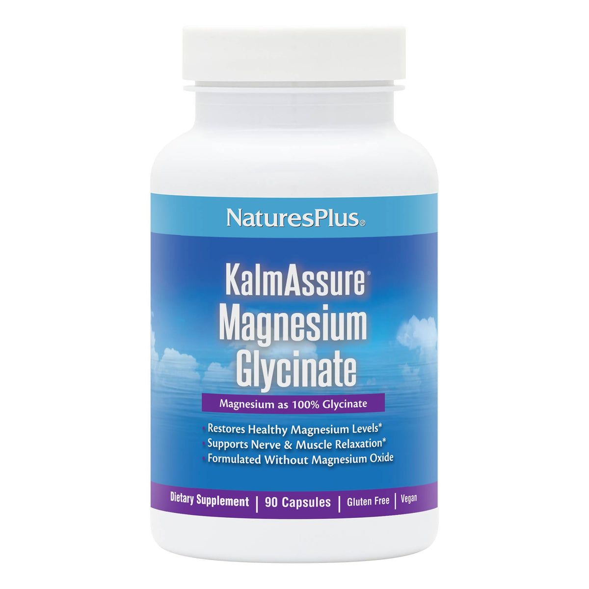 NaturesPlus KalmAssure Magnesium Glycinate bottle and capsules