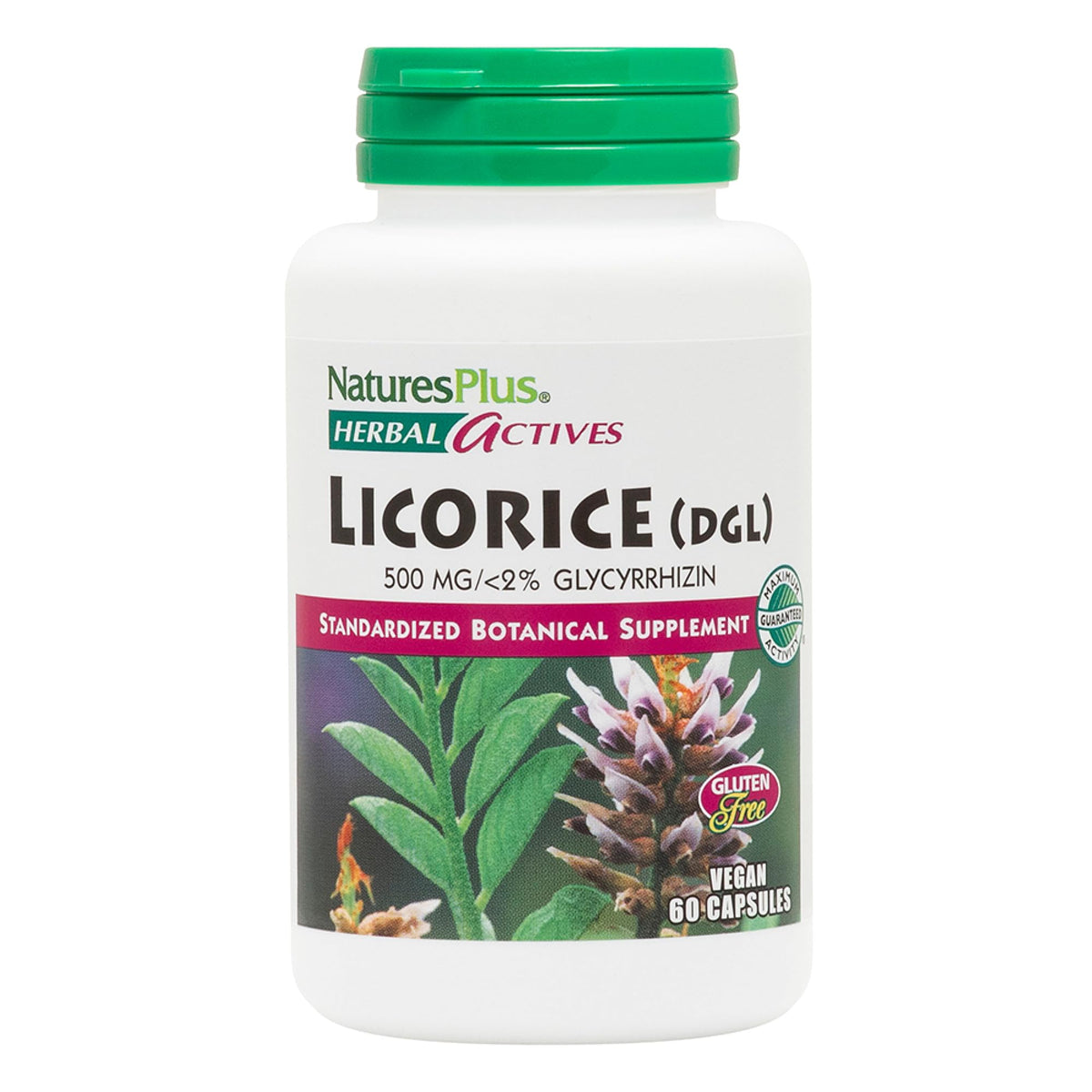 NaturesPlus Herbal Actives Licorice (DGL) Capsules bottle label 500mg