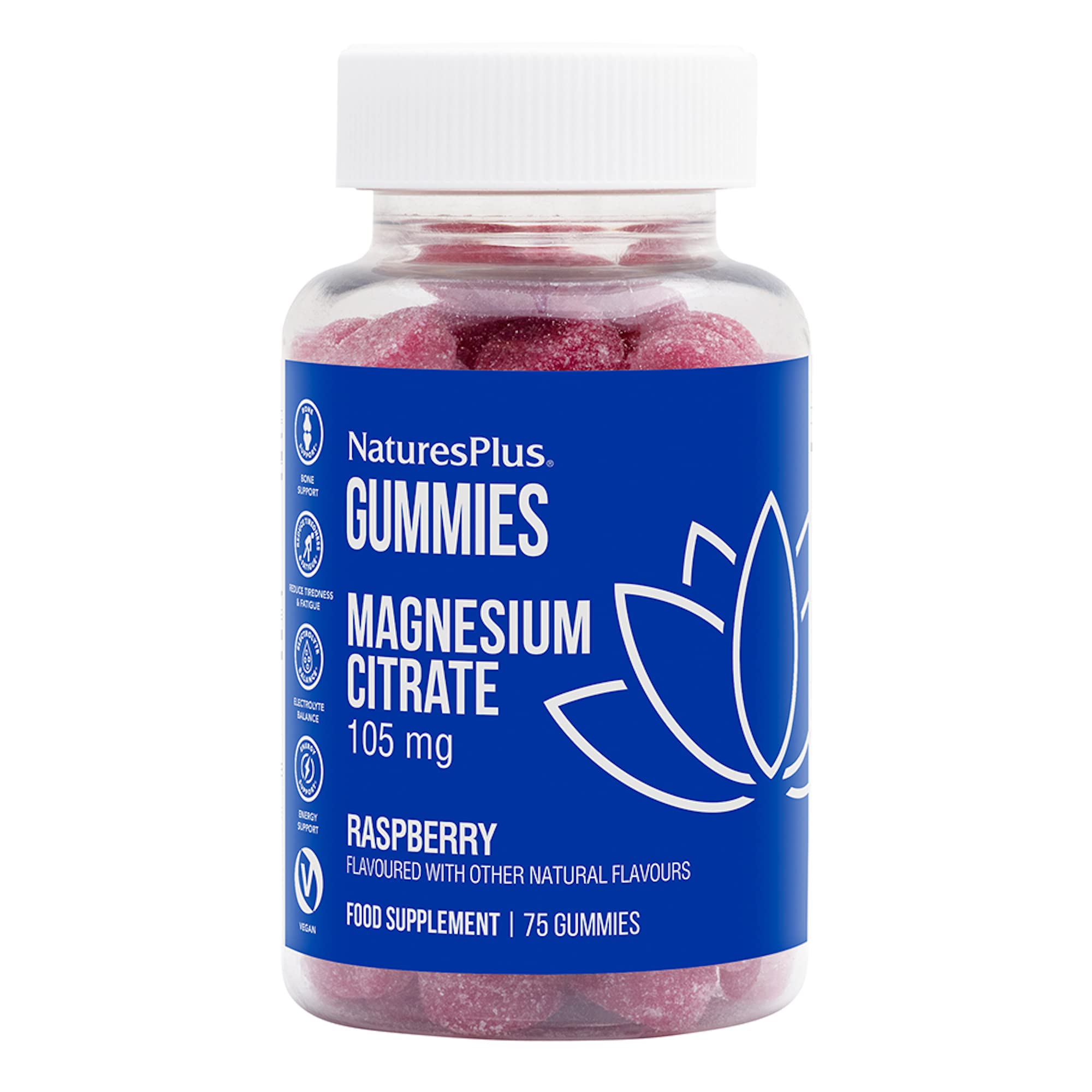 Front view of NaturesPlus Magnesium Citrate Gummies Raspberry bottle