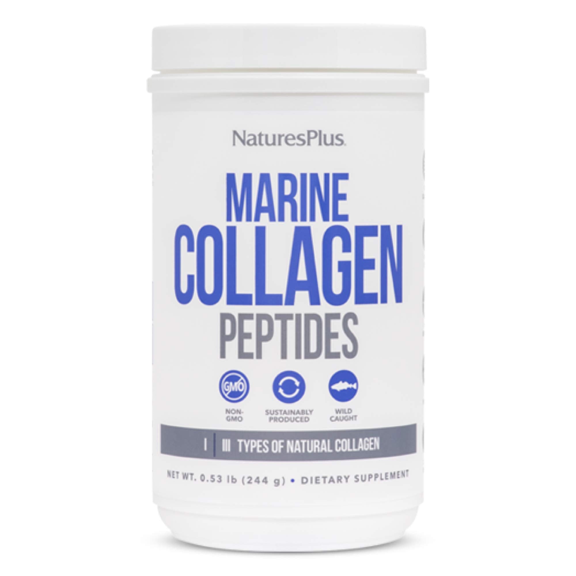 Front view of NaturesPlus Marine Collagen Peptides unflavored 0.54 lb package