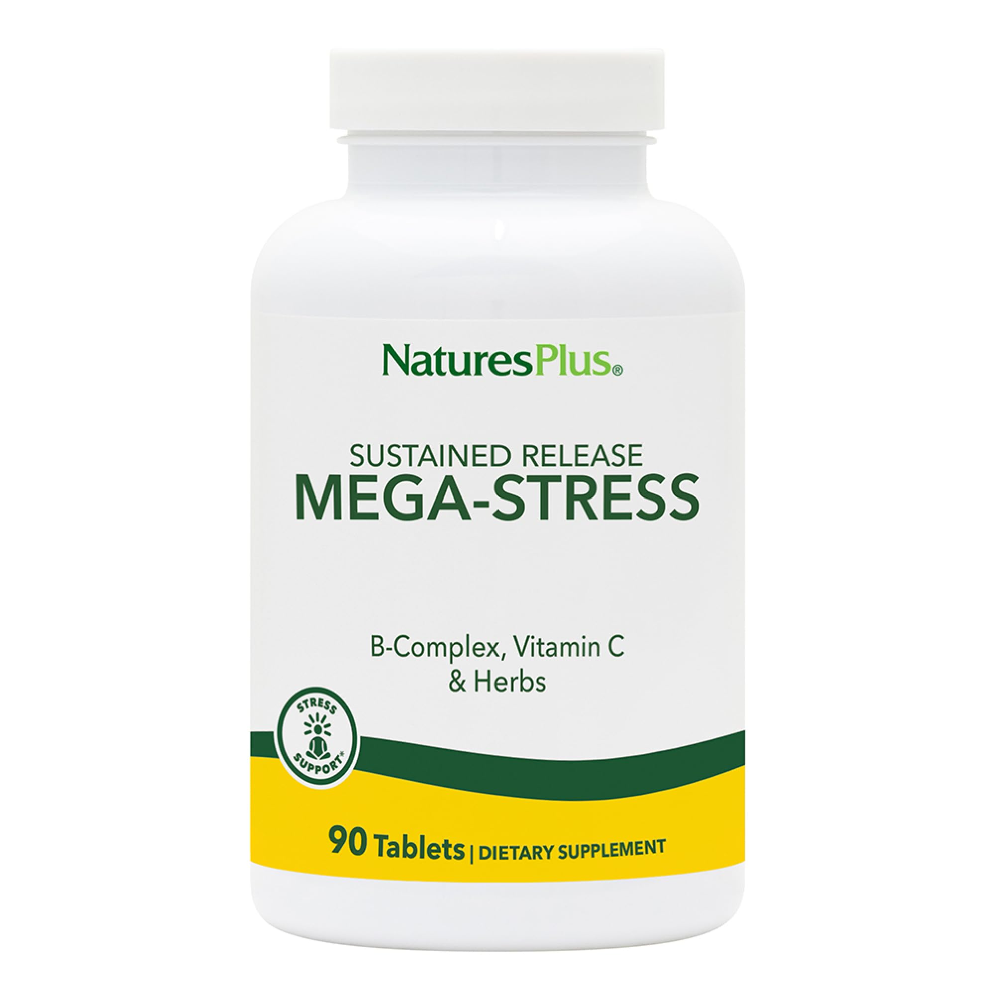 NaturesPlus Mega-Stress Complex bottle with 90 vegetarian tablets