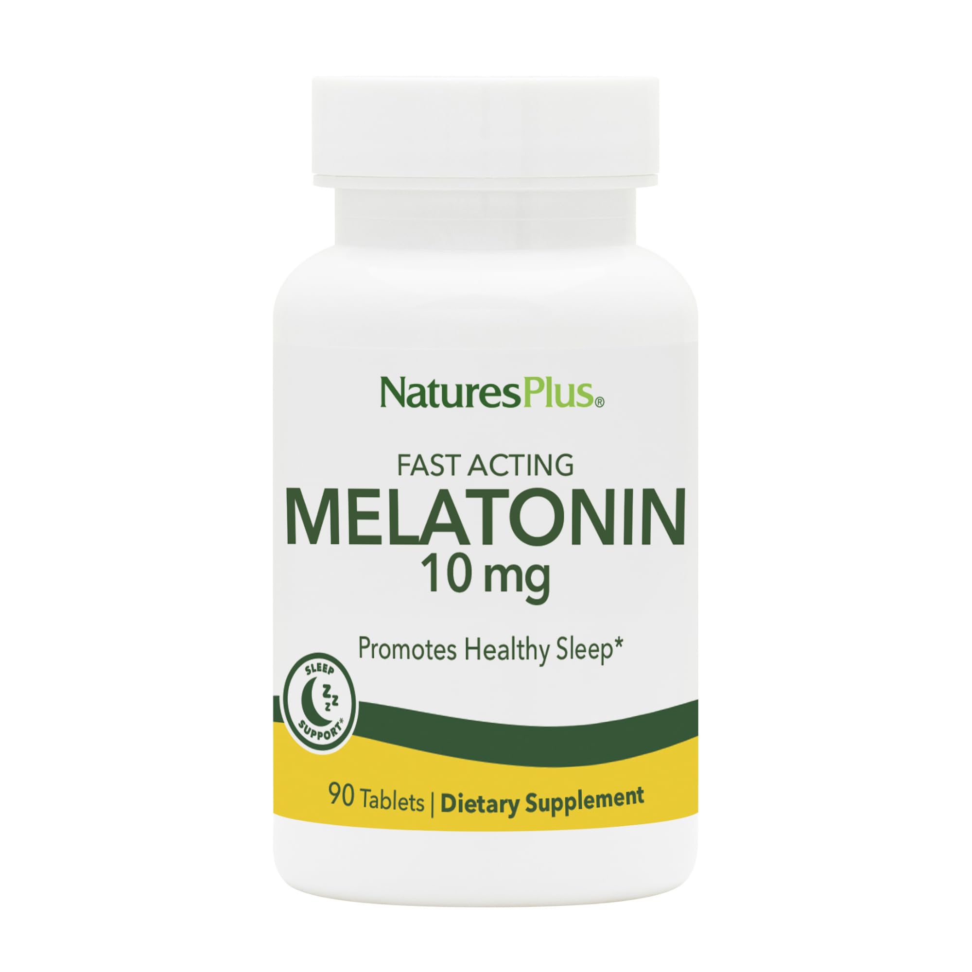 NaturesPlus Melatonin 10 mg bottle and tablets