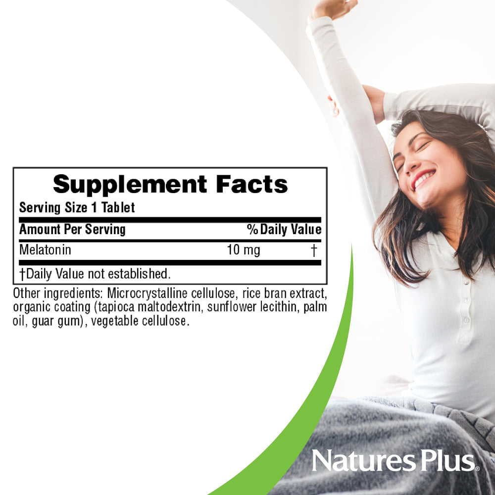 Side view of NaturesPlus Melatonin bottle with cap