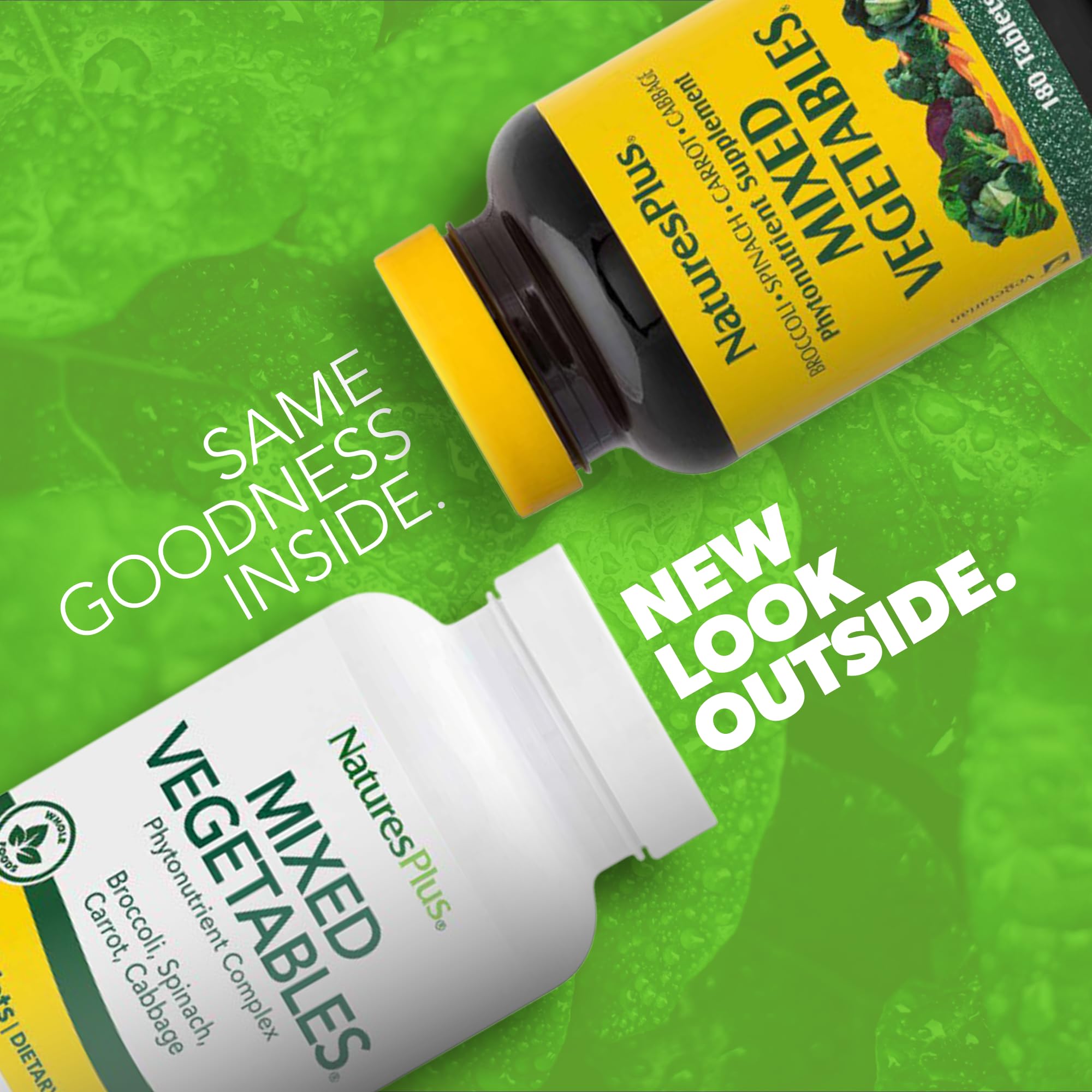 Front view of NaturesPlus Mixed Vegetables bottle showing gluten-free label