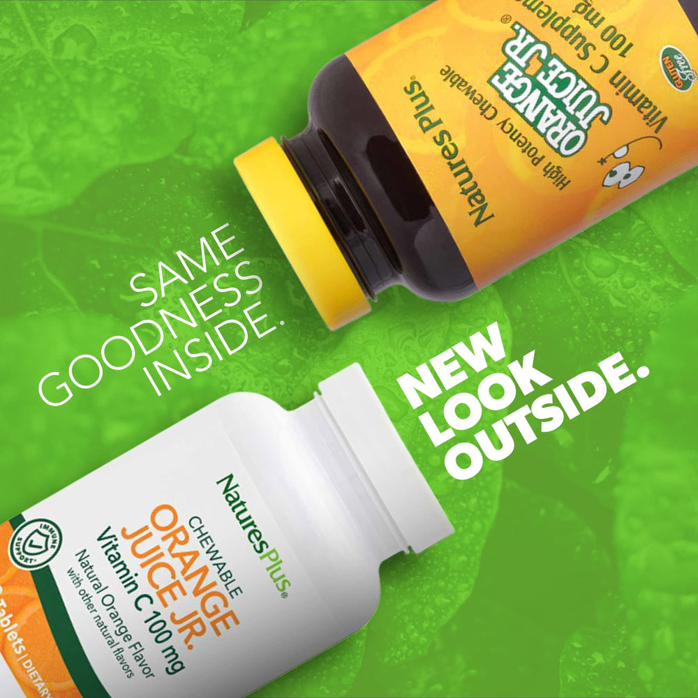 Front of NaturesPlus Orange Juice Jr product packaging