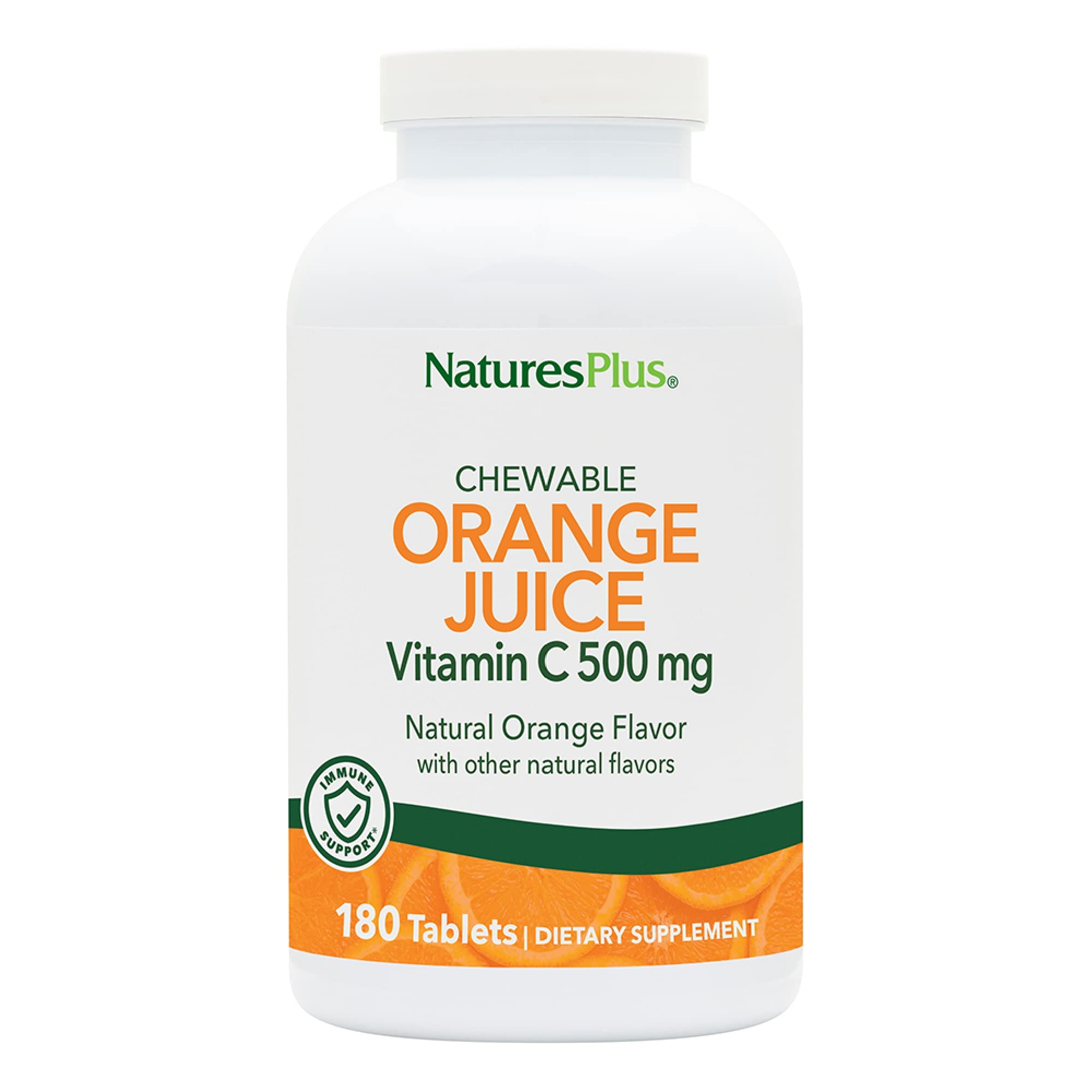 NaturesPlus Orange Juice Vitamin C 500 mg chewable tablets bottle label