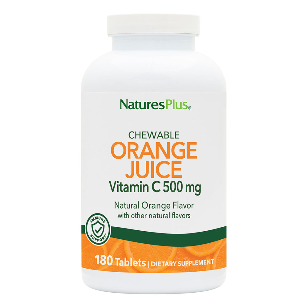 Front view of NaturesPlus Orange Juice Vitamin C chewables two-bottle package