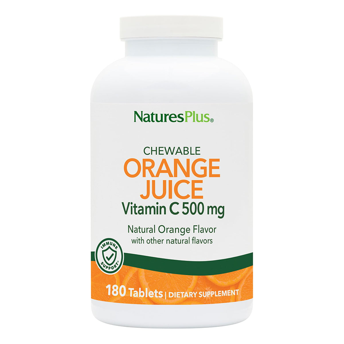 Front view of NaturesPlus Orange Juice Vitamin C chewables two-bottle package