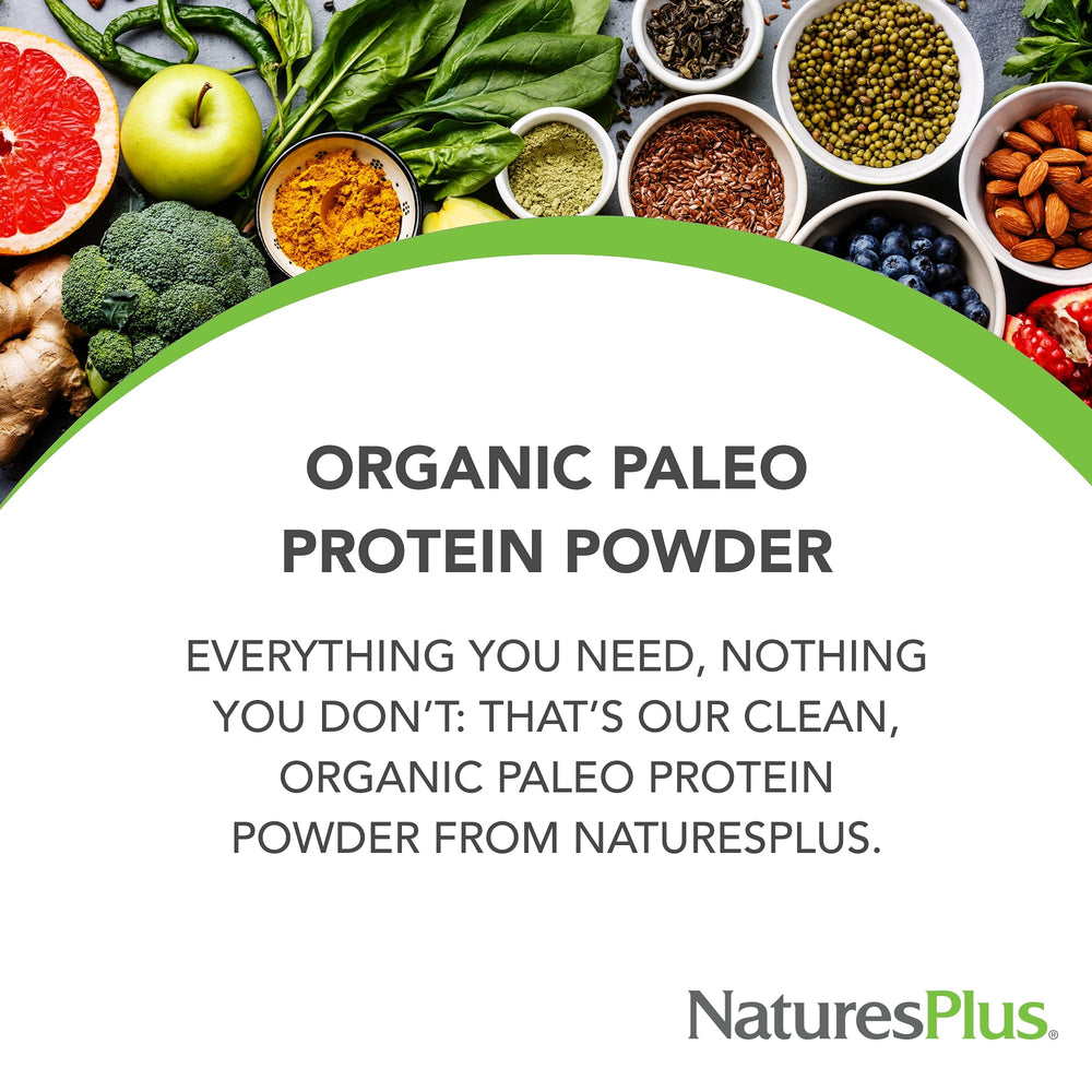 Back nutrition label of NaturesPlus Organic Paleo Protein 1.49 lb, unflavored