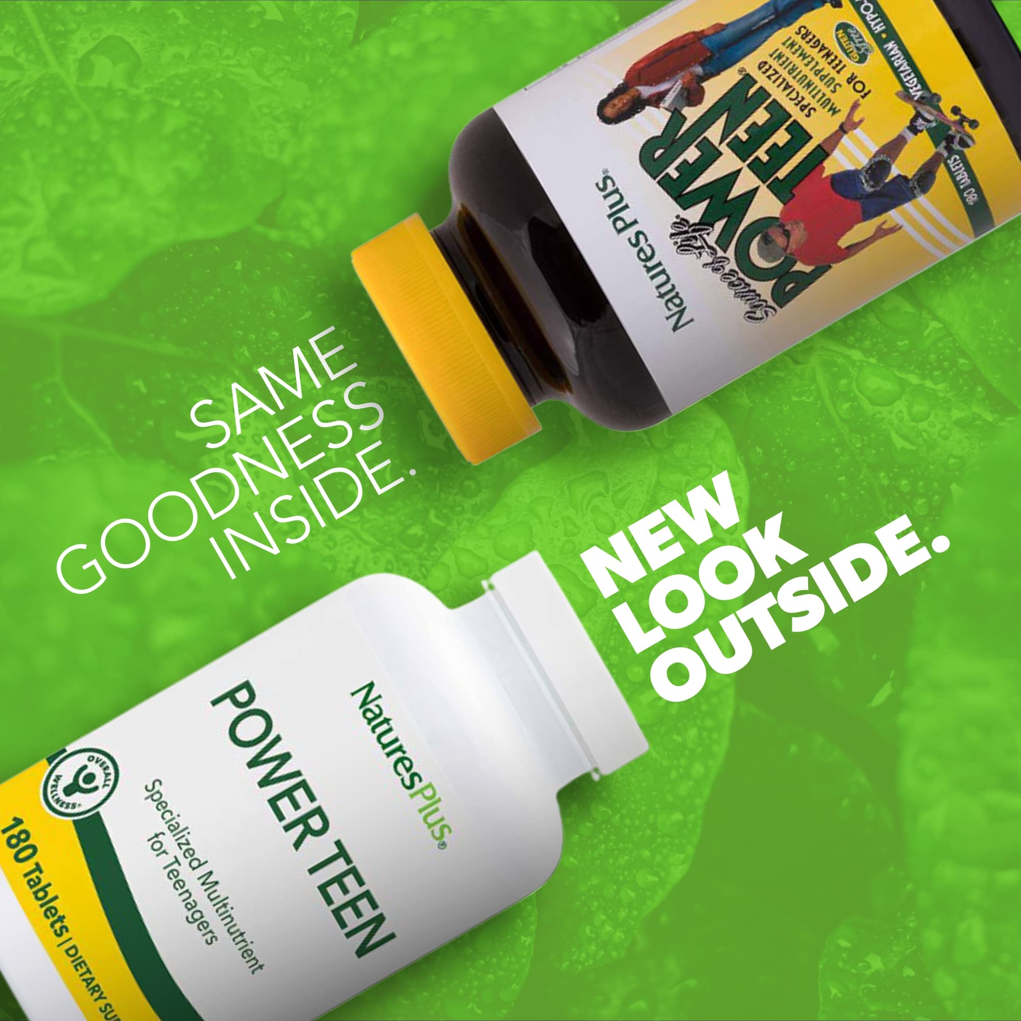 Ingredients graphic showing greens and whole foods for Power Teen