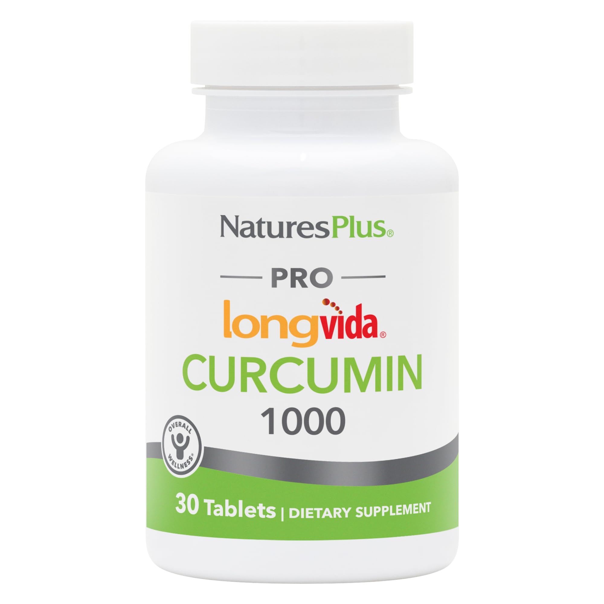 Front view of NaturesPlus PRO Longvida Curcumin 1000 mg bottle with 30 tablets