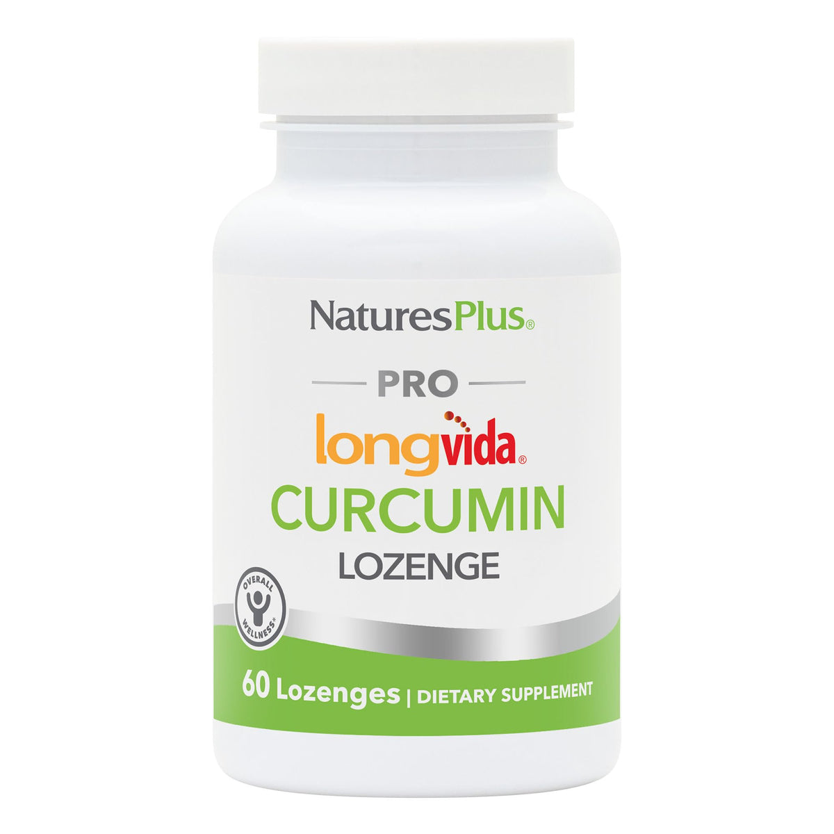 Front view of NaturesPlus PRO Longvida Curcumin lozenges bottle