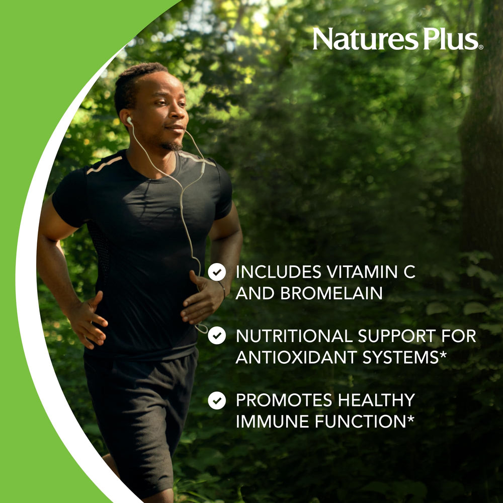 NaturesPlus Quercetin Plus with vitamin C and bromelain image emphasizes immune-supportive blend