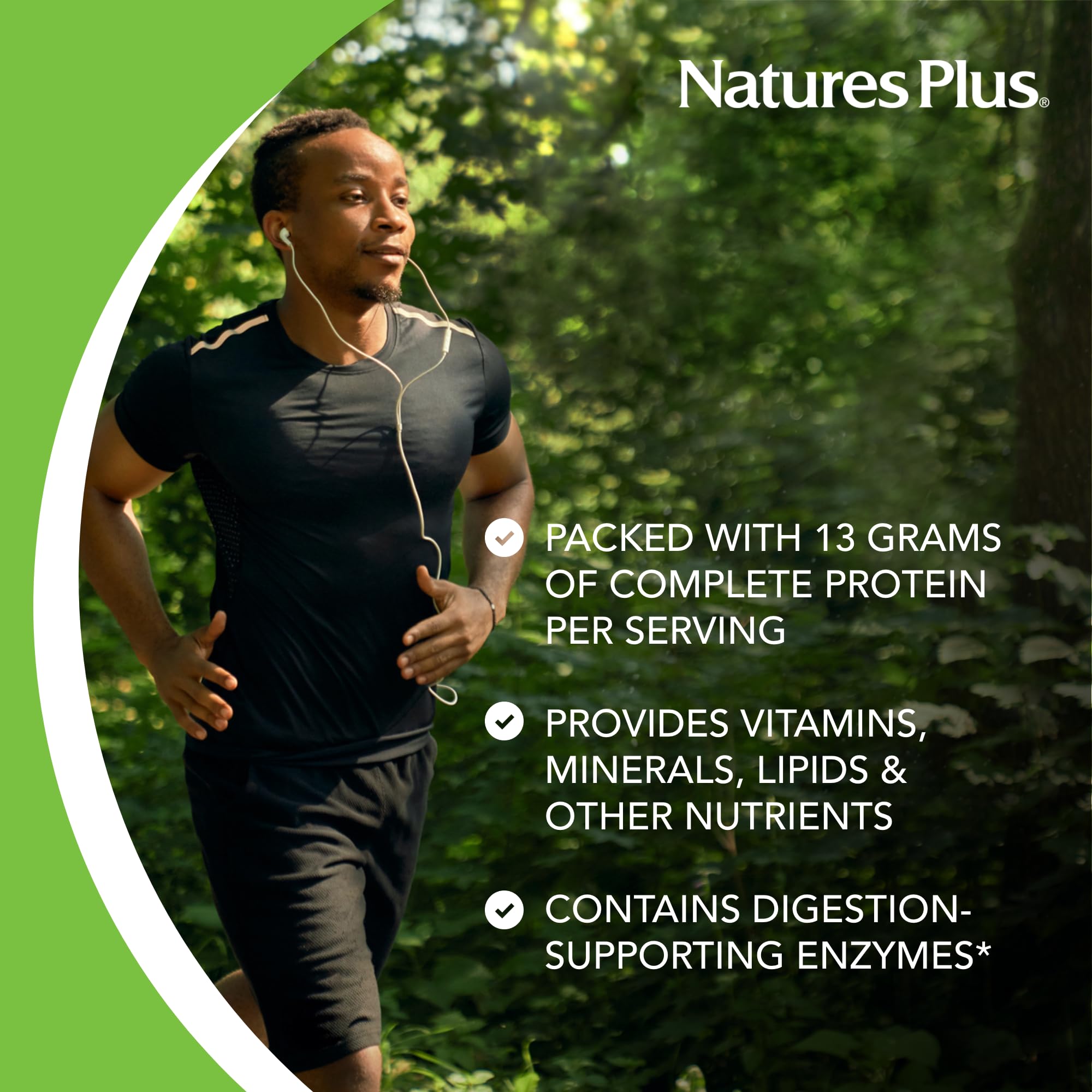 NaturesPlus Source of Life Energy Shake ingredients include spirulina and bee pollen for daily nutrition.