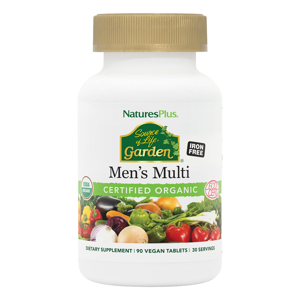 NaturesPlus Source of Life Garden Organic Men's Multivitamin bottle with 90 vegan tablets