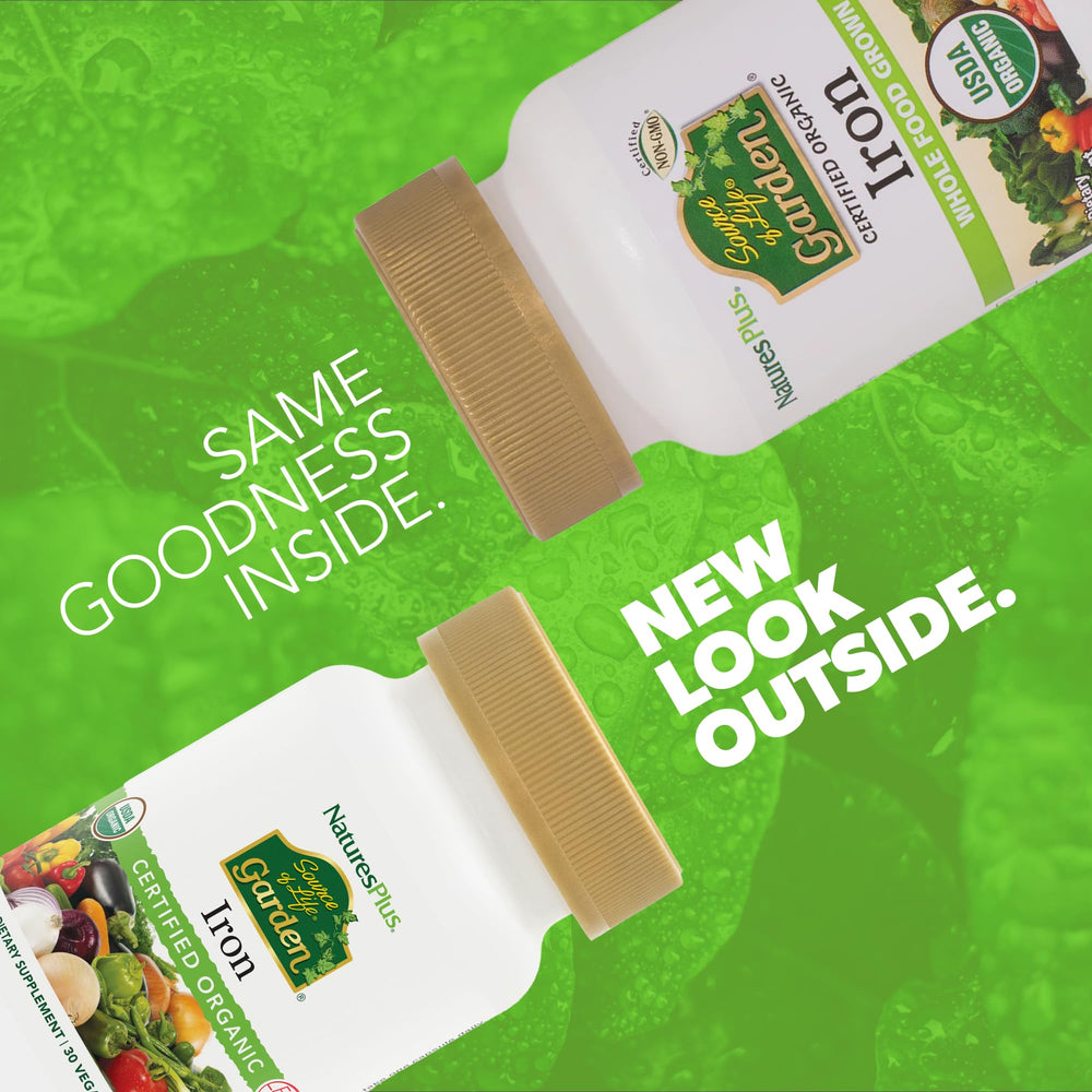 Back label detailing ingredients and iron content