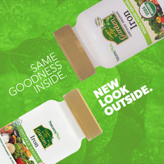 Back label detailing ingredients and iron content