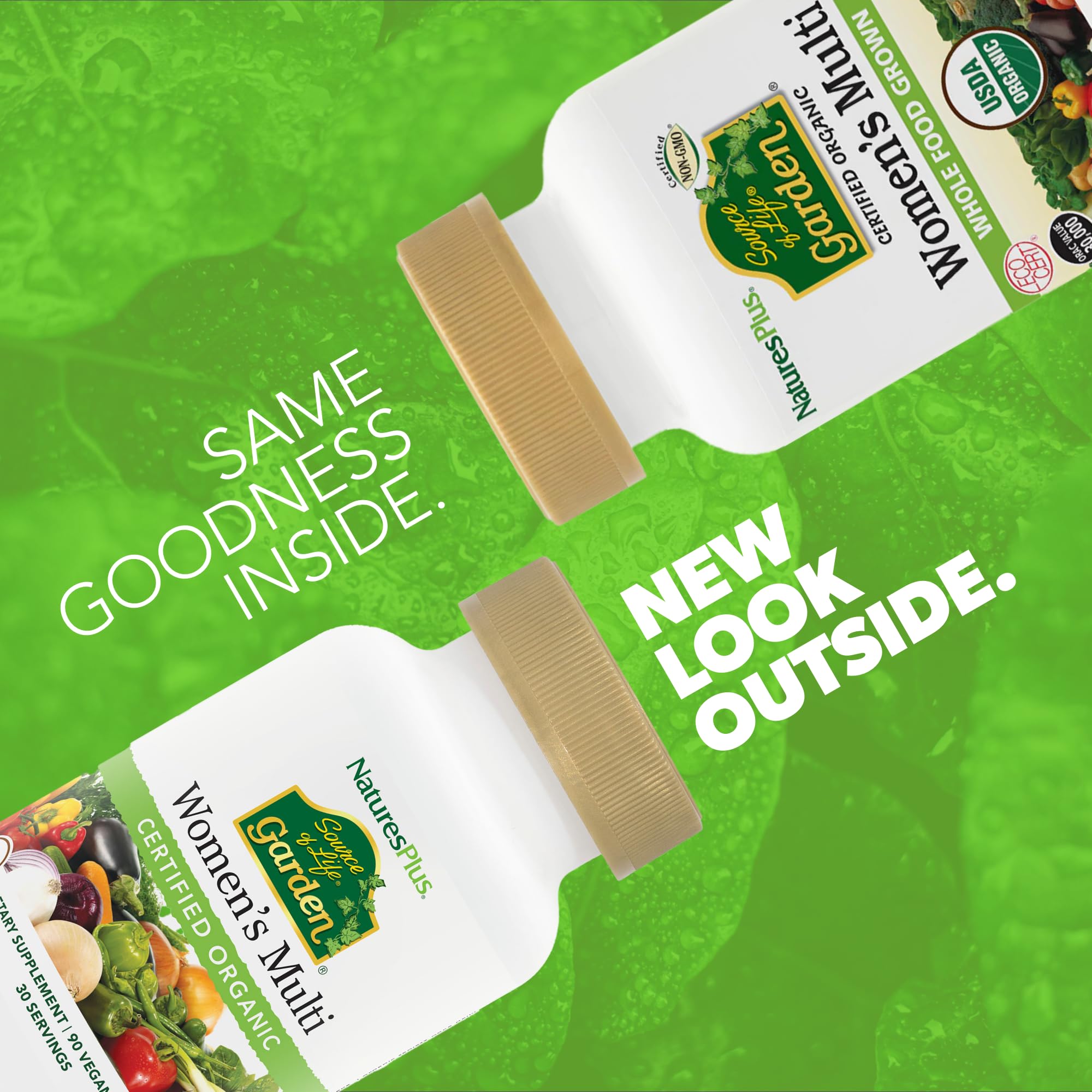 Close-up of vegan tablets from NaturesPlus multivitamin