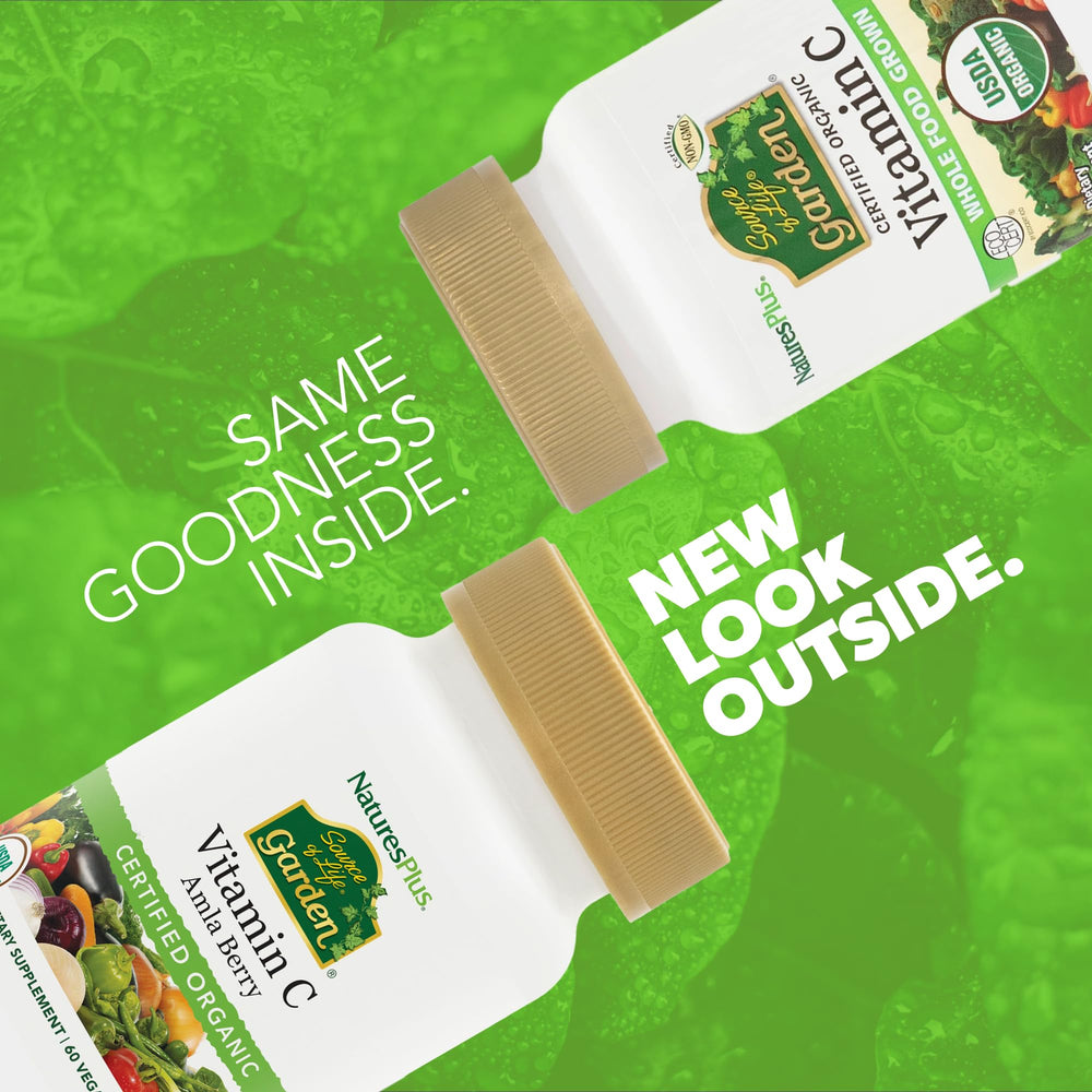 Close-up of Vitamin C bottle showing 60 vegan capsules