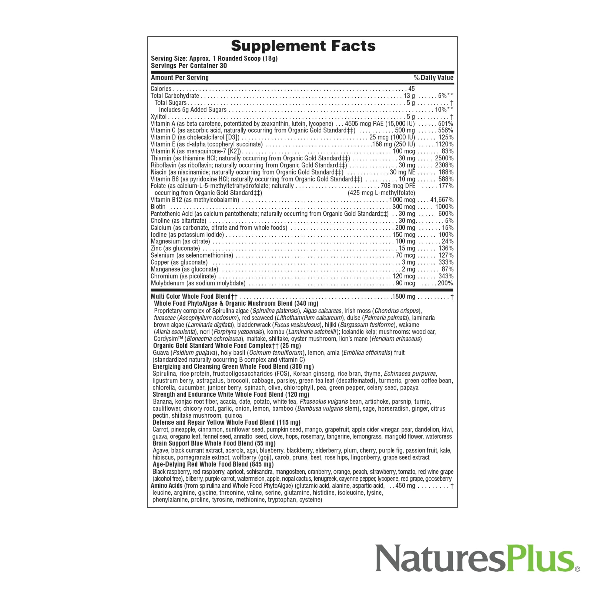 NaturesPlus Source of Life Gold bottle label highlighting gluten-free and allergen-free features.