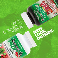 Close-up of green superfood blend on label, spirulina imagery