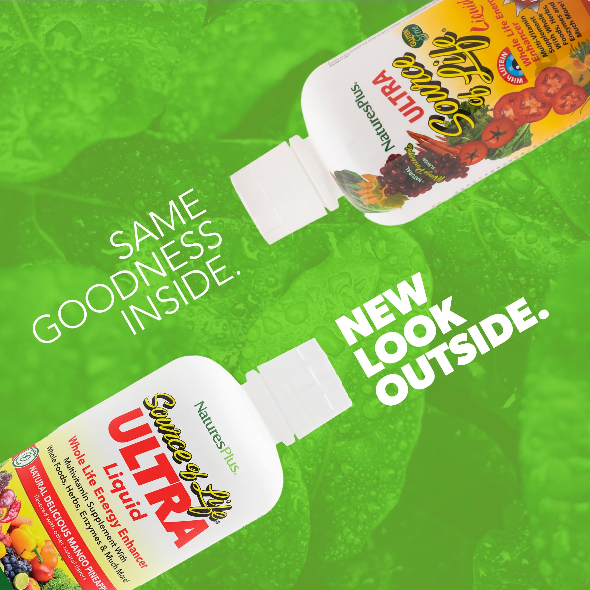 NaturesPlus Source of Life Liquid Mango Pineapple bottle angled view