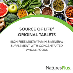 Supplement facts panel for NaturesPlus Source of Life No Iron