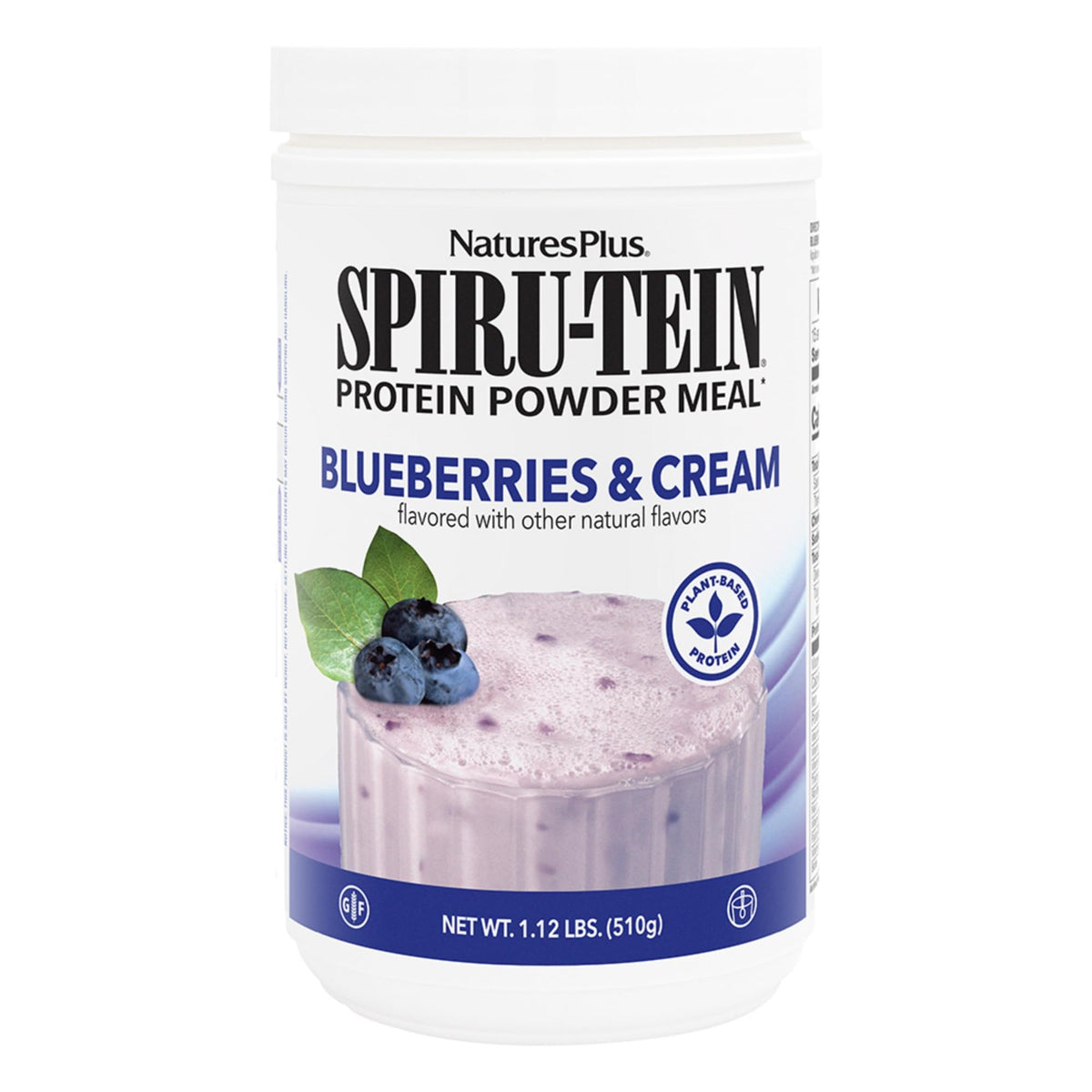 Front view of NaturesPlus SPIRU-TEIN Blueberries & Cream 1.12 lb