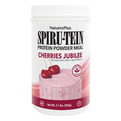 Front view of NaturesPlus SPIRU-TEIN Cherry Jubilee 2.1 lb container
