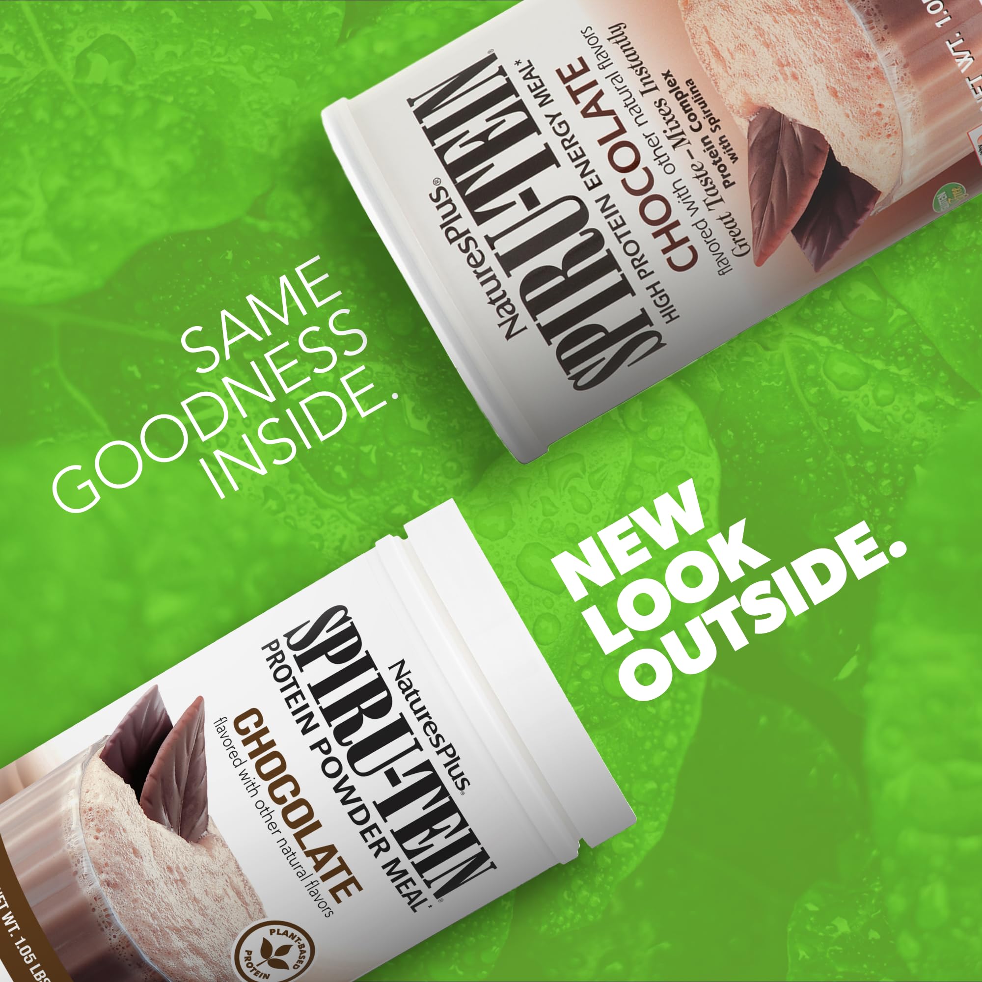 NaturesPlus SPIRU-TEIN chocolate shake pour ready-to-drink style for busy days