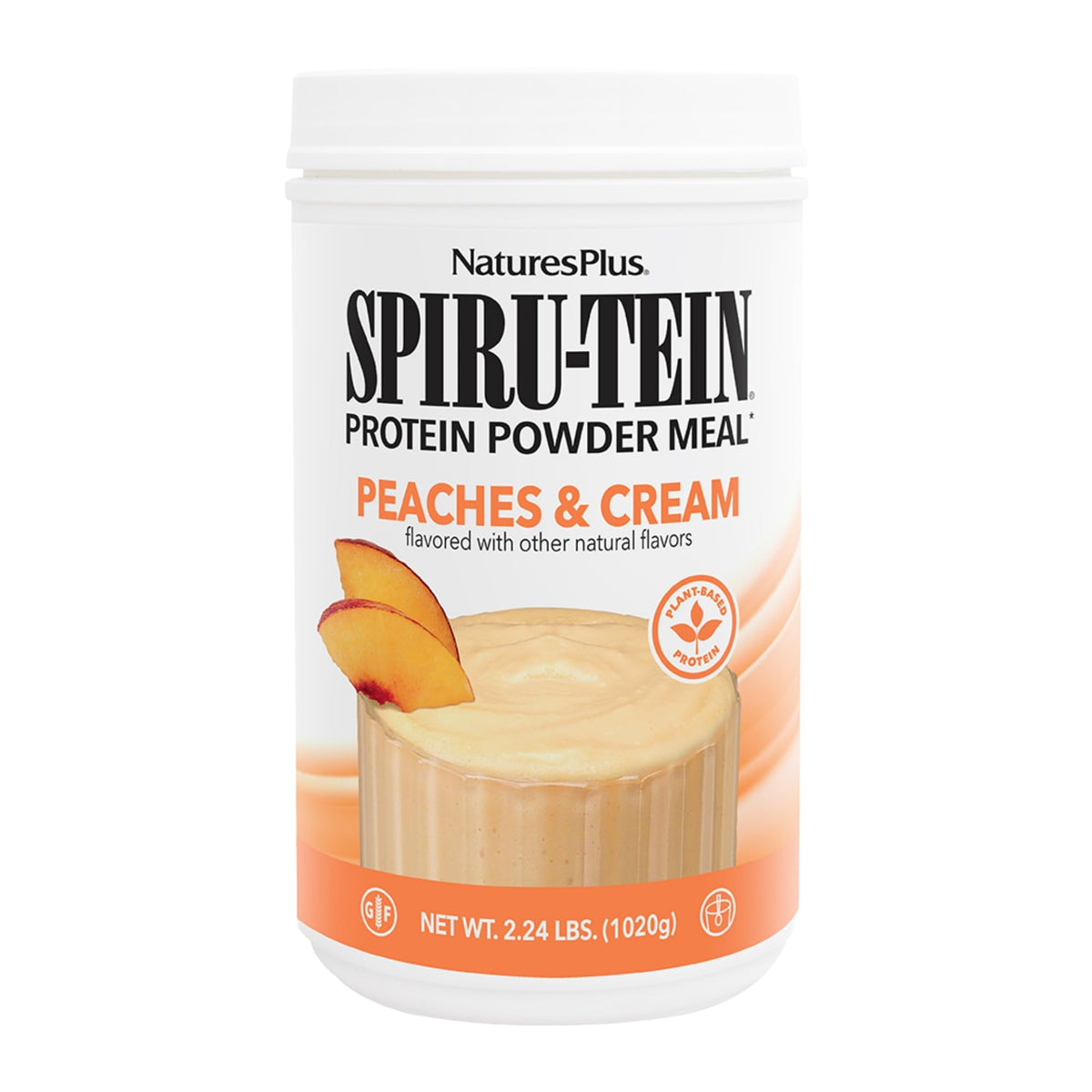 NaturesPlus SPIRU-TEIN Peaches & Cream 2.24 lb protein powder canister
