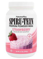 NaturesPlus SPIRU-TEIN Strawberry bottle for plant-based protein on the go
