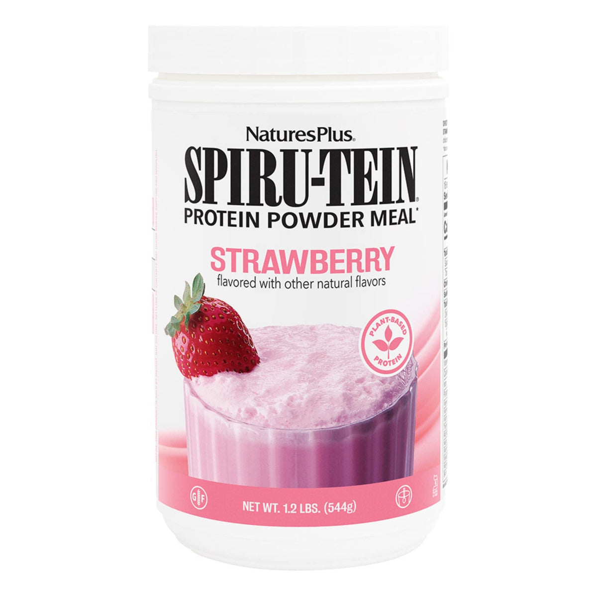 NaturesPlus SpirU-Tein Strawberry shake pour for post workout protein boost.