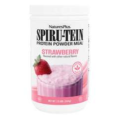 NaturesPlus SpirU-Tein Strawberry shake pour for post workout protein boost.