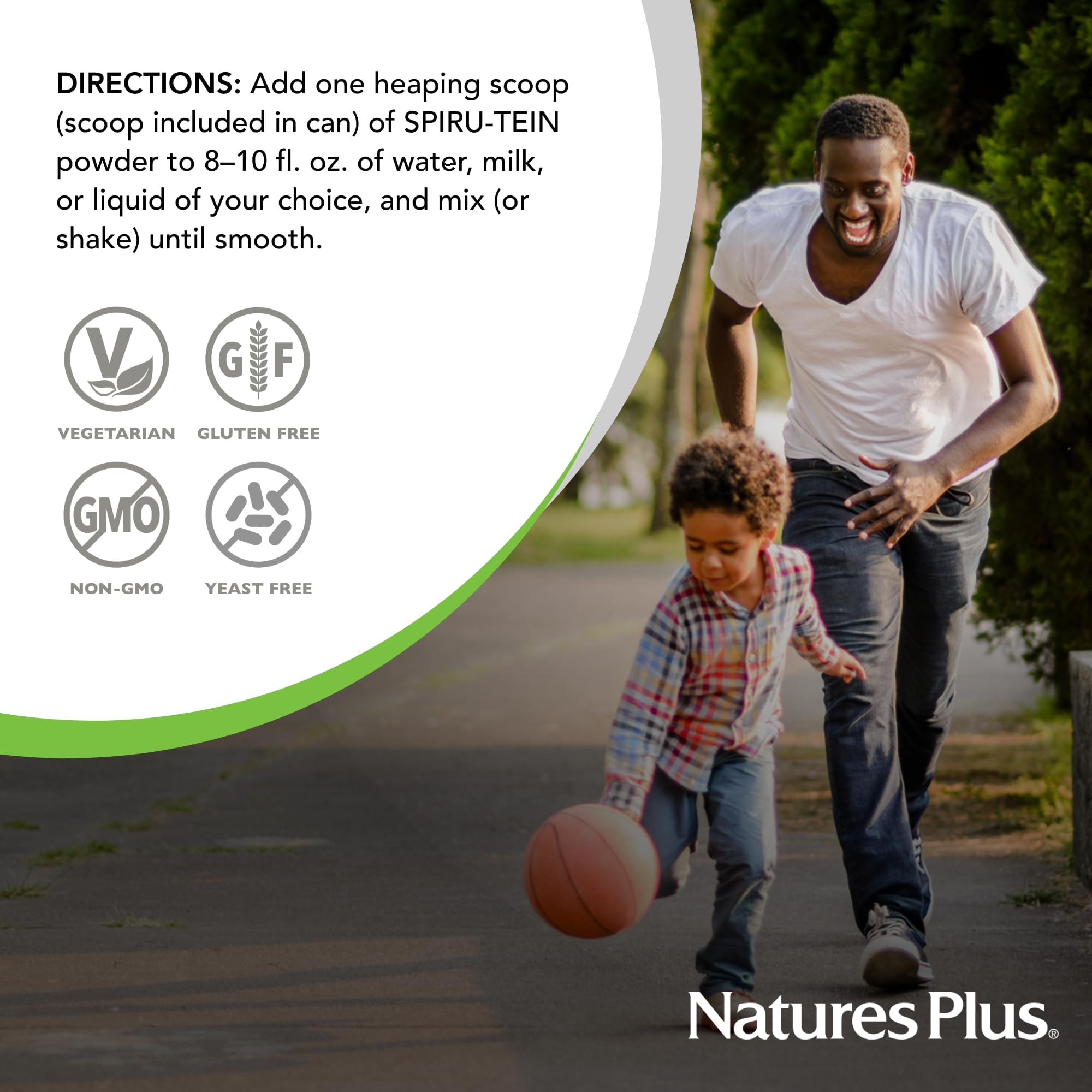 NaturesPlus SPIRU-TEIN shake blended into smoothie for easy nutrition.