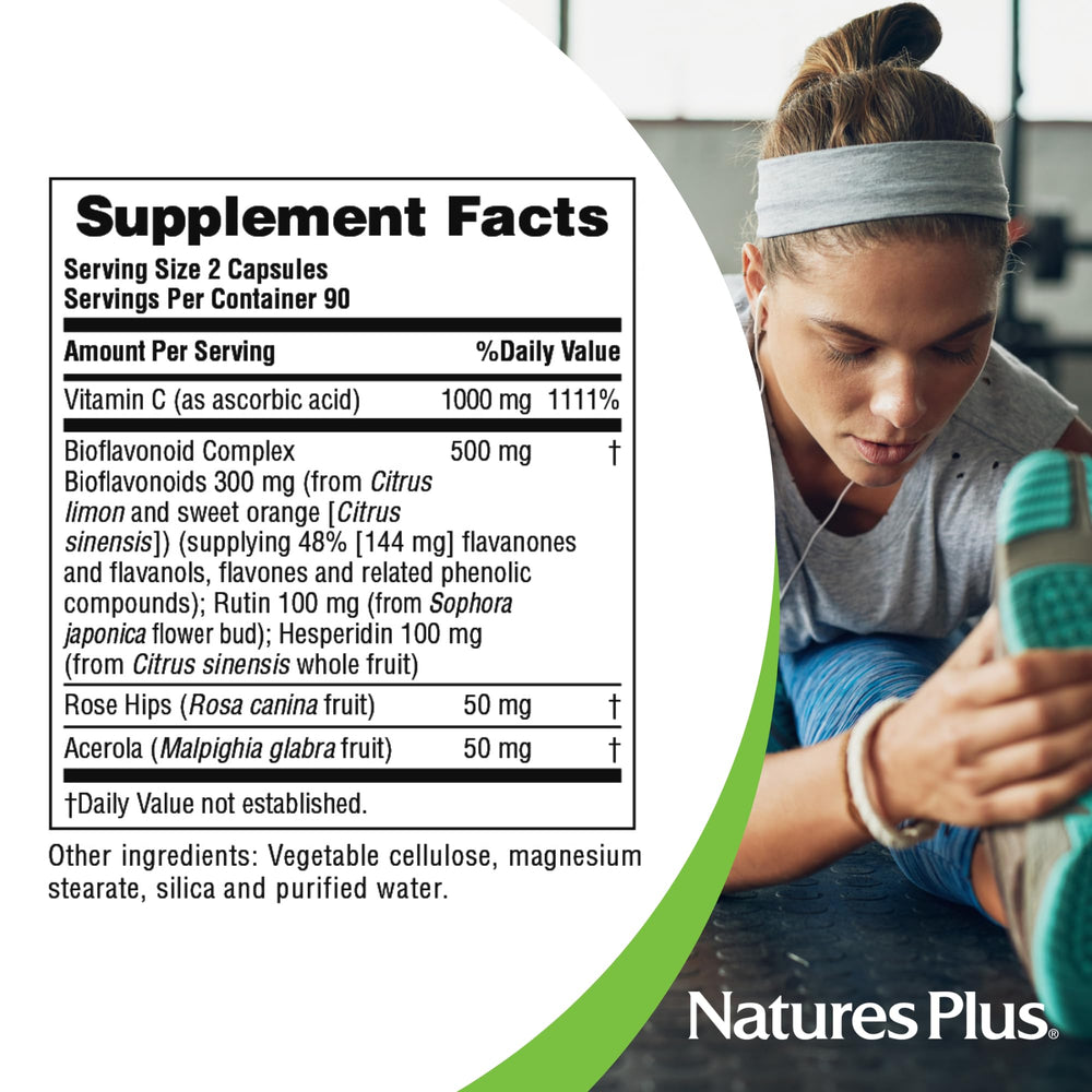 Ingredients and nutrition facts panel for NaturesPlus Super C Complex