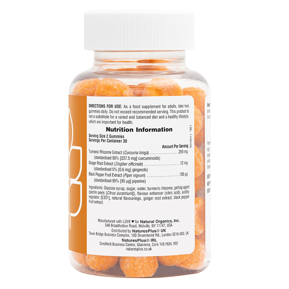 NaturesPlus Turmeric Curcumin Gummies peach bottle back label