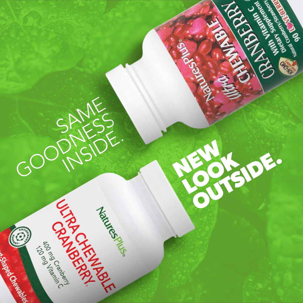 Side view of NaturesPlus Ultra Cranberry 90 Love Berries tablets