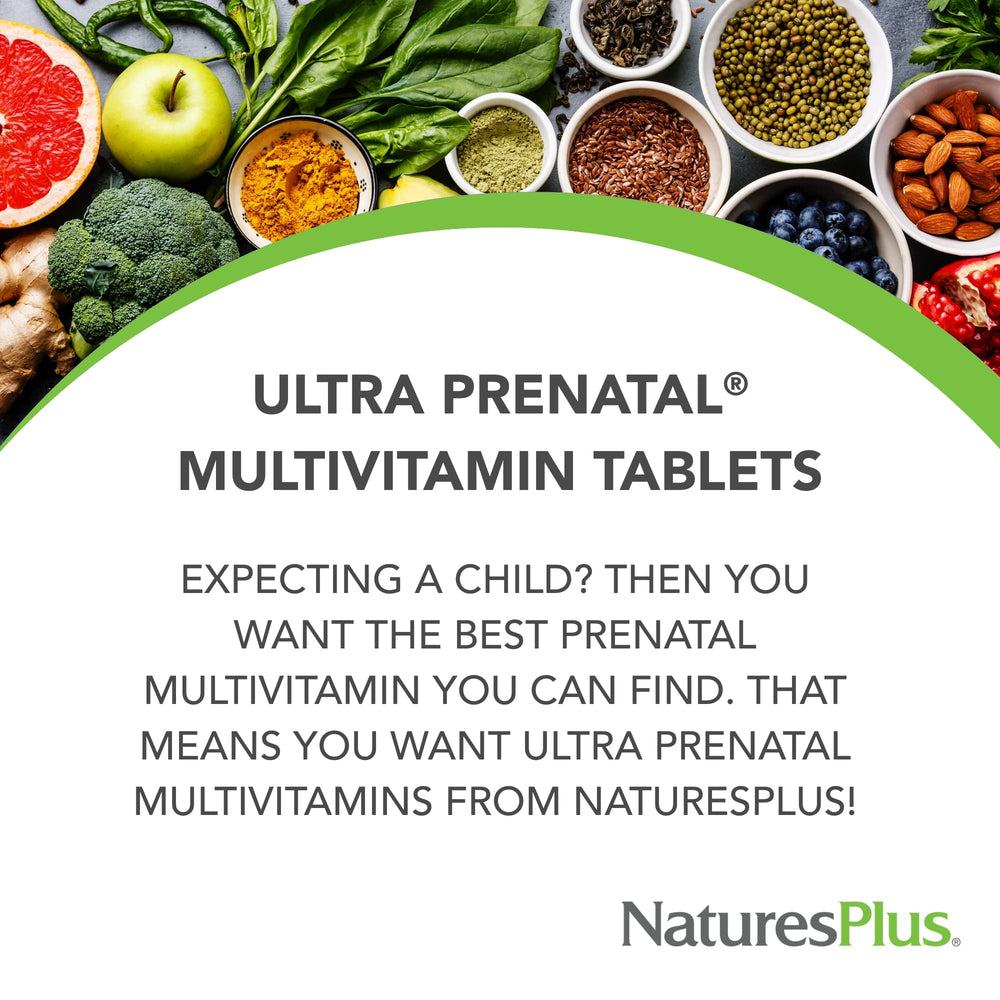 NaturesPlus Prenatal bottle with supplement facts panel