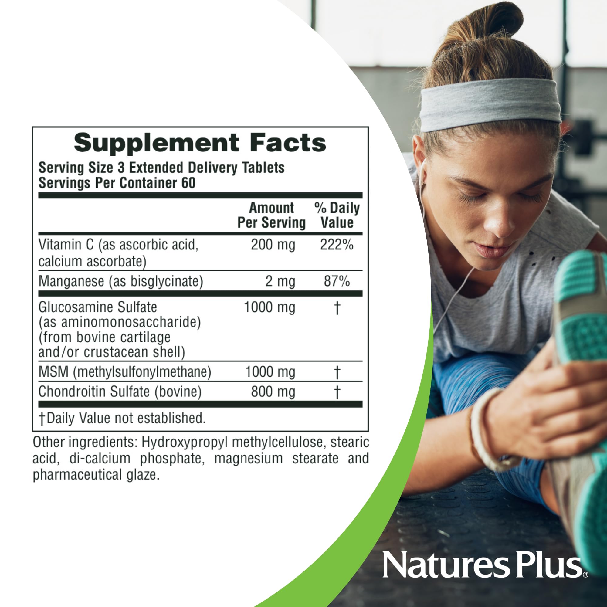 Supplement facts and ingredients panel for NaturesPlus Ultra Rx Joint Tablets
