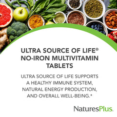 Product label highlighting Vitamin D3, lutein and eye health on Ultra Source of Life
