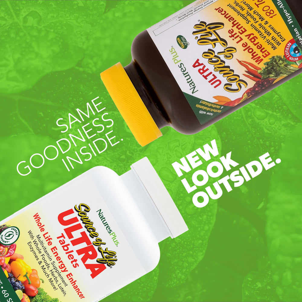 Close-up of the product label for NaturesPlus Ultra Source of Life Multivitamin